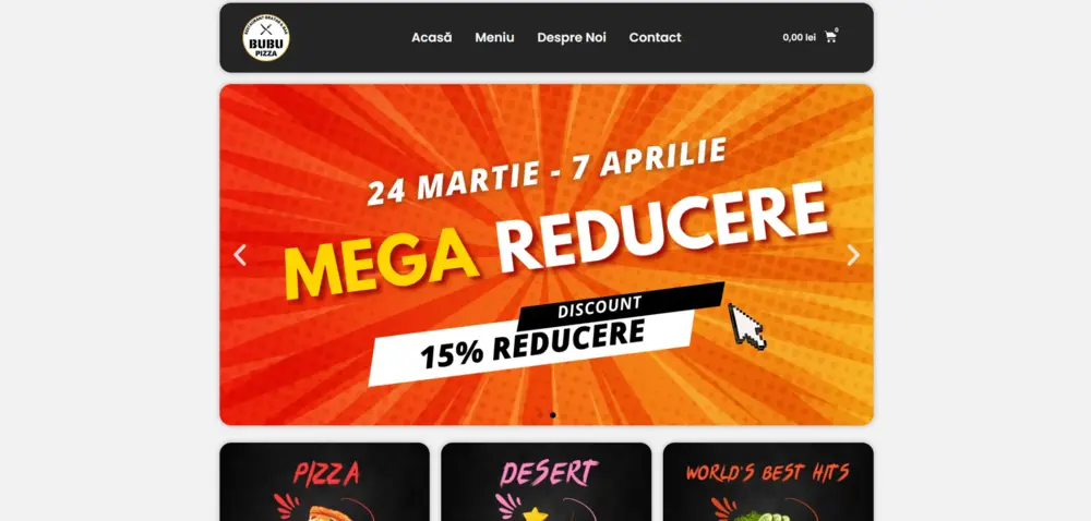 Pagina principala pentru website-ul Bubu Pizza