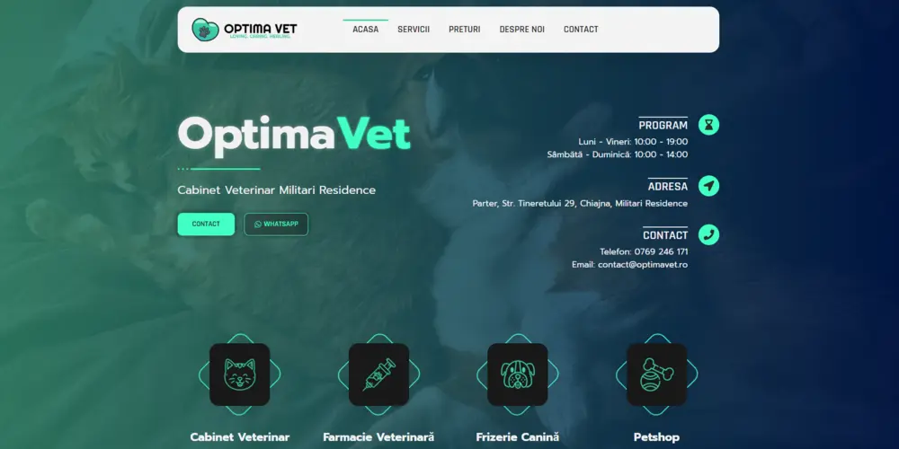 Pagina principala pentru website-ul Optimavet